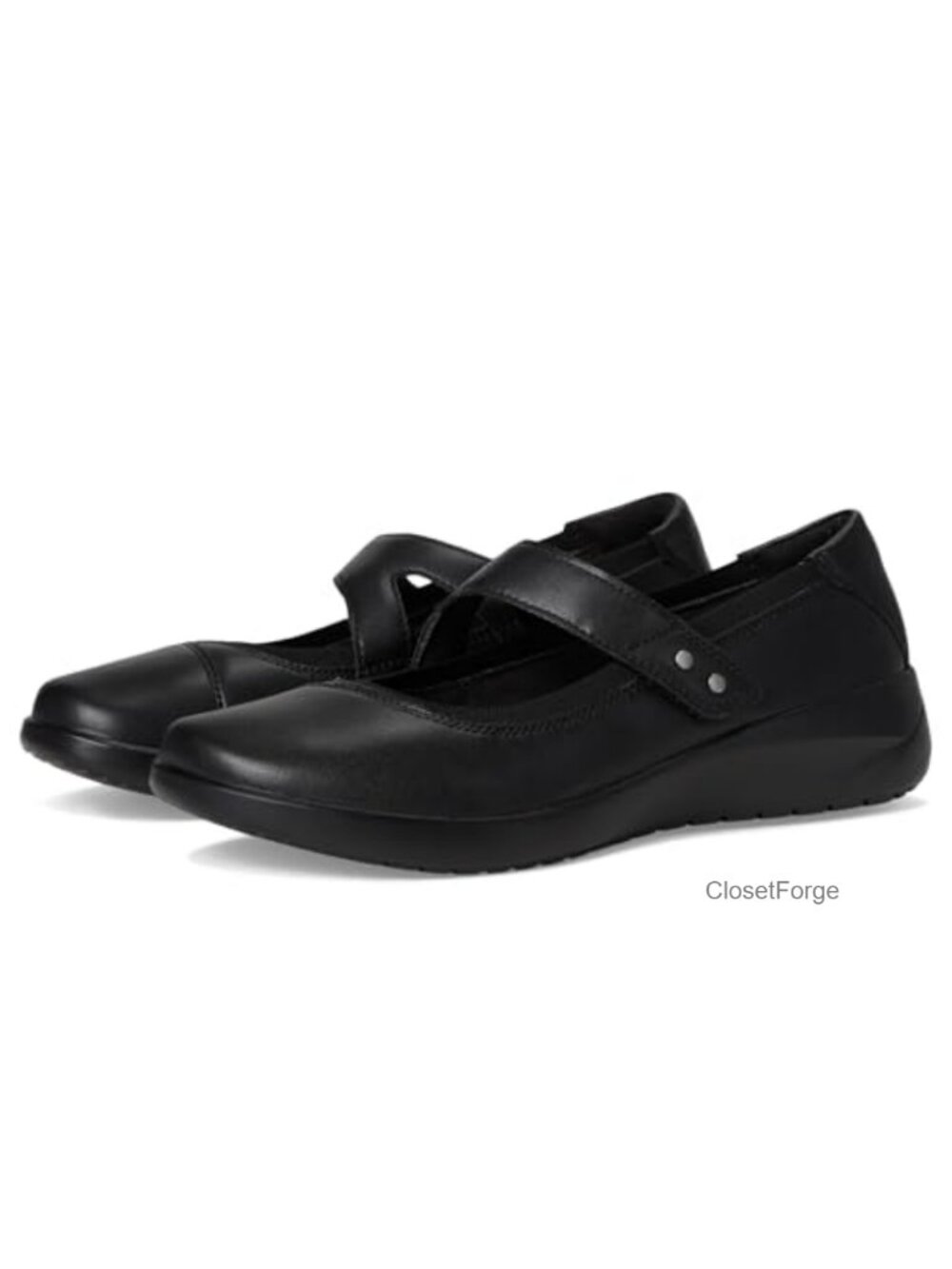 Leather Mary Jane Flat with Hook and Loop Strap